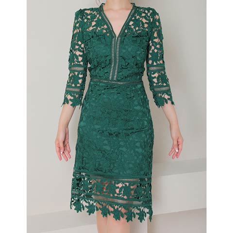 10/13新作![Andy]Vネックオールケミカルレースタイトミニ丈キャバドレス[AN-OK2791](グリーン-Sサイズ)