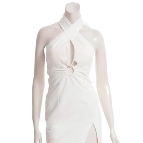 10/13新作![GLAMOROUS by Andy]カットアウトリングクロスホルタータイトミニ丈キャバドレス[GMS-V888](ホワイト-Sサイズ)