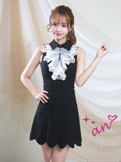 10/15新作!【ポイント20倍】[an]襟付きケミカルフリルレースファスナーAラインミニ丈キャバドレス[AOC-4003]