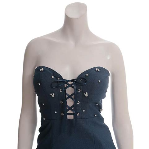 10/20新作!【ポイント20倍】[an]シアーレースアップビジューベアトップタイトミニ丈キャバドレス[AOC-3997](ブラック-Sサイズ)