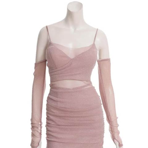 10/20新作!【ポイント20倍】[GLAMOROUS by Andy]ラメギャザーシアーコード2way袖タイトミニ丈キャバドレス[GMS-V894](ピンク-Sサイズ)