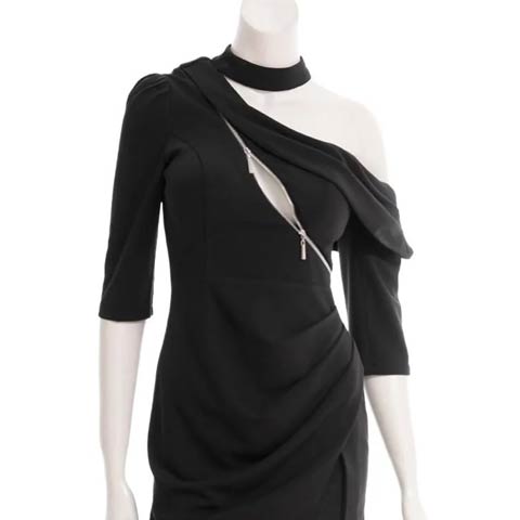 10/29新作!【ポイント20倍】[GLAMOROUS by Andy]チョーカー風ファスナーワンショルタイトミニ丈キャバドレス[GMS-V890](ブラック-Sサイズ)