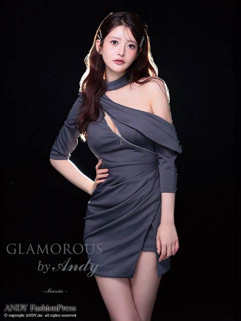 10/29新作!【ポイント20倍】[GLAMOROUS by Andy]チョーカー風ファスナーワンショルタイトミニ丈キャバドレス[GMS-V890]
