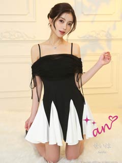 10/31新作!【ポイント20倍】[an]2wayドロストオフショルキャミソールAラインミニ丈キャバドレス[AOC-4006]