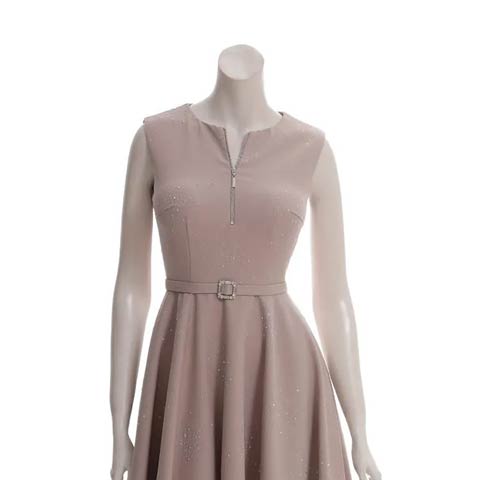 10/31新作!【ポイント20倍】[an]ノースリーブフロントジップビジューベルトフィッシュテールAラインミニ丈キャバドレス[AOC-4002](ピンクベージュ-Sサイズ)