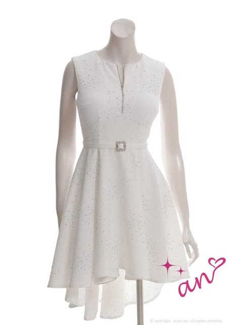 10/31新作!【ポイント20倍】[an]ノースリーブフロントジップビジューベルトフィッシュテールAラインミニ丈キャバドレス[AOC-4002]