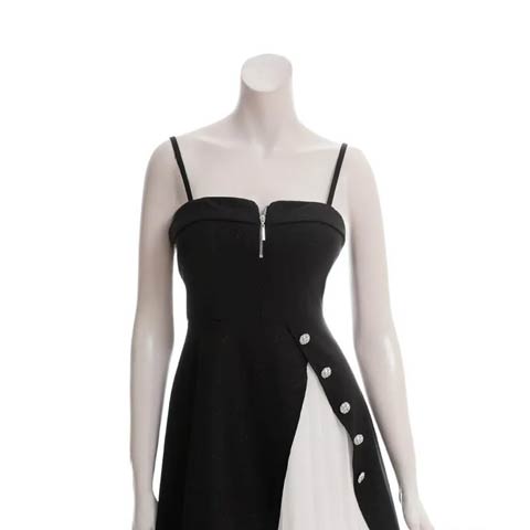 11/5新作!【ポイント20倍】[an]チョーカー付きビジュースリットプリーツAラインミニ丈ドレス[AOC-4009](ブラック-Sサイズ)