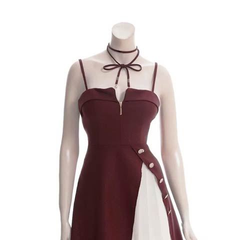 11/5新作!【ポイント20倍】[an]チョーカー付きビジュースリットプリーツAラインミニ丈ドレス[AOC-4009](ワインレッド-Sサイズ)