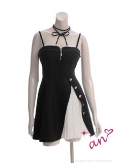 11/5新作!【ポイント20倍】[an]チョーカー付きビジュースリットプリーツAラインミニ丈ドレス[AOC-4009]