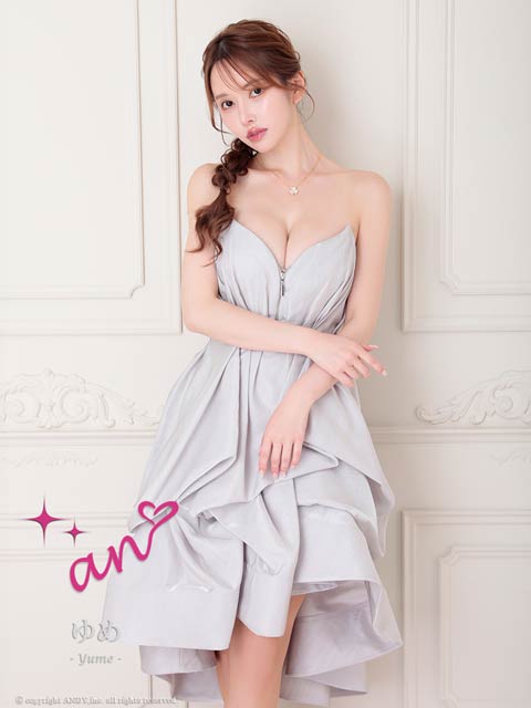 11/17新作!【ポイント20倍】[an]ボリュームドレープラッフルAライン膝丈キャバドレス[AOC-3950]