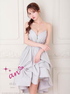 11/17新作!【ポイント20倍】[an]ボリュームドレープラッフルAライン膝丈キャバドレス[AOC-3950]