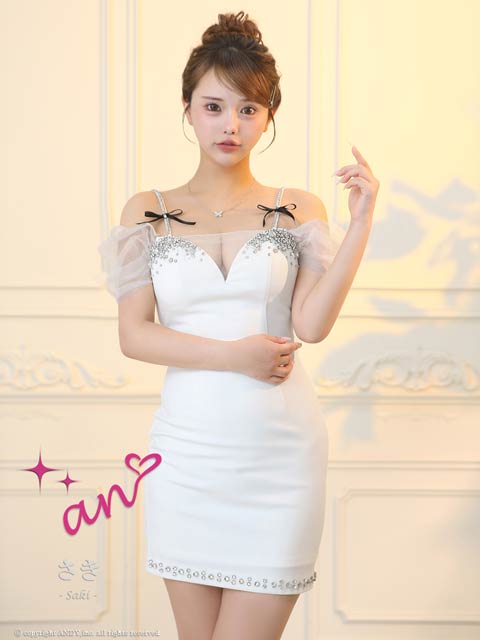 11/21新作!【今だけポイント20倍】[an]オフショルビジューリボンシアー袖タイトミニ丈キャバドレス[AOC-4021]