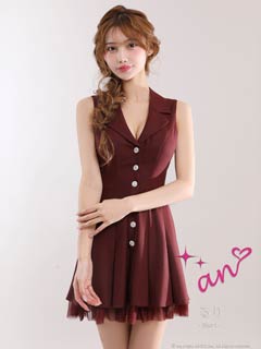 11/28新作!【今だけポイント20倍】[an]テーラードプリーツチュールAラインミニ丈キャバドレス[AOC-4019]