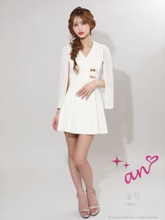 11/28新作!【今だけポイント20倍】[an]テーラードサイドバックルビジューAラインミニ丈キャバドレス[AOC-4023]