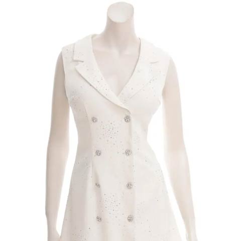 11/28新作!【今だけポイント20倍】[an]グリッターテーラードWボタンビジューAラインミニ丈キャバドレス[AOC-4022](ホワイト-XSサイズ)