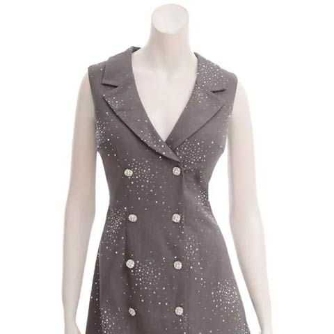 11/28新作!【今だけポイント20倍】[an]グリッターテーラードWボタンビジューAラインミニ丈キャバドレス[AOC-4022](グレー-XSサイズ)