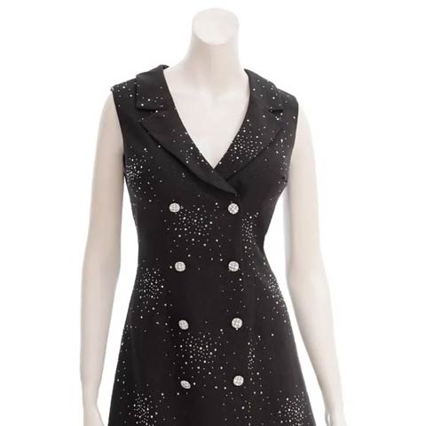 11/28新作!【今だけポイント20倍】[an]グリッターテーラードWボタンビジューAラインミニ丈キャバドレス[AOC-4022](ブラック-XSサイズ)