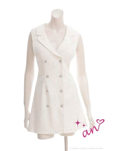 11/28新作!【今だけポイント20倍】[an]グリッターテーラードWボタンビジューAラインミニ丈キャバドレス[AOC-4022]