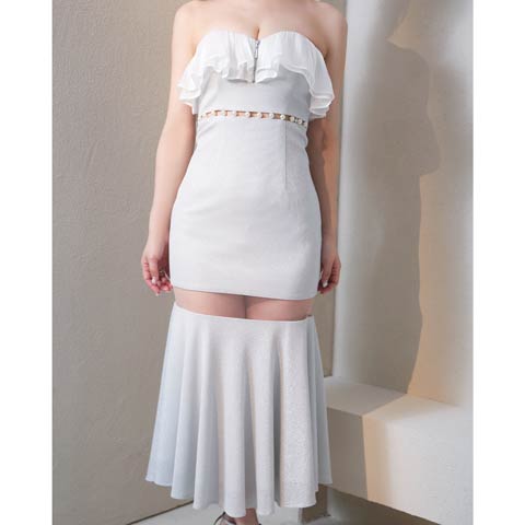 12/8新作!【ポイント20倍】[GLAMOROUS by Andy]ベアトップフリルパールシアーマーメイドロング丈キャバドレス[GMS-V893](ホワイト-Sサイズ)