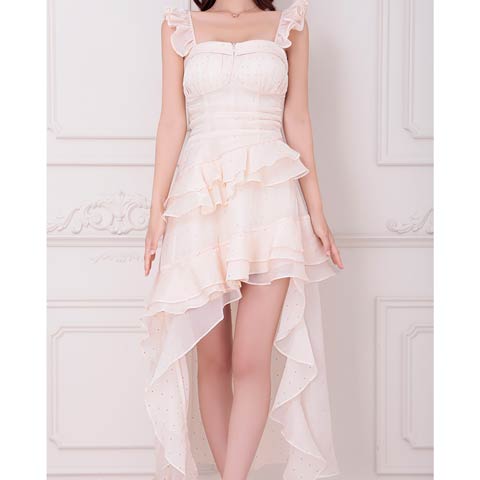 12/8新作!【ポイント20倍】[an]ラインストーンフリルジップテールカットAラインロング丈キャバドレス[AOC-3945](ベージュ-Sサイズ)