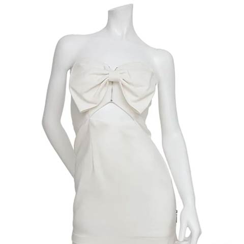 12/8新作!【ポイント20倍】[an]ベアトップビッグリボンウエストカットタイトミニ丈キャバドレス[AOC-4036](ホワイト-Sサイズ)