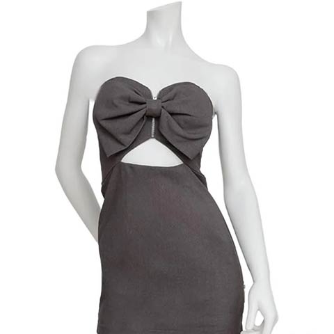 12/8新作!【ポイント20倍】[an]ベアトップビッグリボンウエストカットタイトミニ丈キャバドレス[AOC-4036](グレー-Sサイズ)