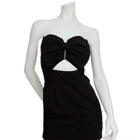 12/8新作!【ポイント20倍】[an]ベアトップビッグリボンウエストカットタイトミニ丈キャバドレス[AOC-4036](ブラック-Sサイズ)