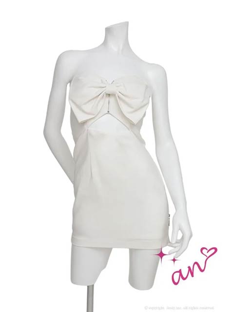 12/8新作!【ポイント20倍】[an]ベアトップビッグリボンウエストカットタイトミニ丈キャバドレス[AOC-4036]