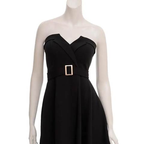 12/12新作!【今だけポイント20倍】[GLAMOROUS by Andy]ベアトップ襟付きベルトモチーフAラインミニ丈キャバドレス[GMS-V895](ブラック-Sサイズ)