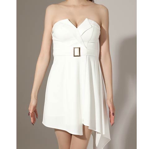 12/12新作!【今だけポイント20倍】[GLAMOROUS by Andy]ベアトップ襟付きベルトモチーフAラインミニ丈キャバドレス[GMS-V895](ホワイト-Sサイズ)