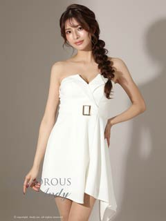 12/12新作!【今だけポイント20倍】[GLAMOROUS by Andy]ベアトップ襟付きベルトモチーフAラインミニ丈キャバドレス[GMS-V895]