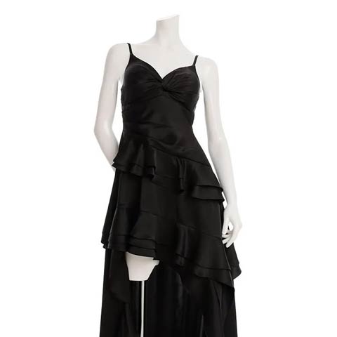 12/10新作!【ポイント20倍】[an]ツイストティアードフィッシュテールロング丈キャバドレス[AOC-4032](ブラック-Sサイズ)