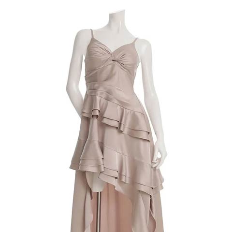 12/10新作!【ポイント20倍】[an]ツイストティアードフィッシュテールロング丈キャバドレス[AOC-4032](ピンク×ベージュ-Sサイズ)