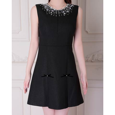 12/10新作!【ポイント20倍】[an]バックカットビジューリボンAラインミニ丈キャバドレス[AOC-4027](ブラック-XSサイズ)