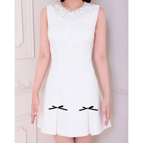 12/10新作!【ポイント20倍】[an]バックカットビジューリボンAラインミニ丈キャバドレス[AOC-4027](ホワイト-XSサイズ)