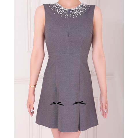12/10新作!【ポイント20倍】[an]バックカットビジューリボンAラインミニ丈キャバドレス[AOC-4027](グレー-XSサイズ)