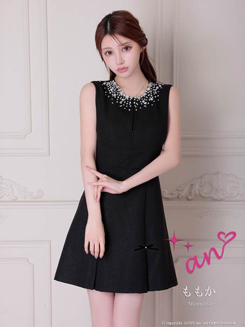 12/10新作!【ポイント20倍】[an]バックカットビジューリボンAラインミニ丈キャバドレス[AOC-4027]