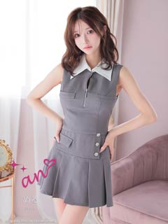 12/24新作!【今だけポイント20倍】[an]ノースリーブ襟付きジップビジューボタンプリーツAラインミニ丈セットアップ[AOC-4004]