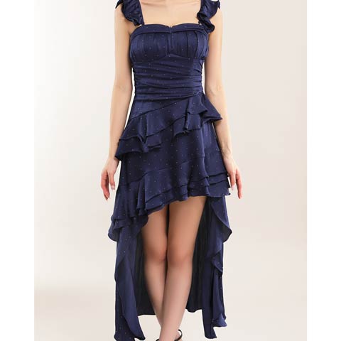 12/24新作!【今だけポイント20倍】[an]ドットスタッズテールカットフリルAラインロング丈キャバドレス[AOC-4041](ネイビー-Sサイズ)