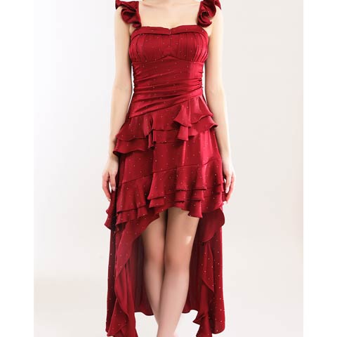 12/24新作!【今だけポイント20倍】[an]ドットスタッズテールカットフリルAラインロング丈キャバドレス[AOC-4041](レッド-Sサイズ)