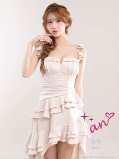 12/24新作!【今だけポイント20倍】[an]ドットスタッズテールカットフリルAラインロング丈キャバドレス[AOC-4041]