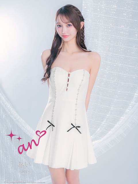 12/26新作!【今だけポイント20倍】[an]ベアトップビジューリボンプリーツAラインミニ丈キャバドレス[AOC-4035]