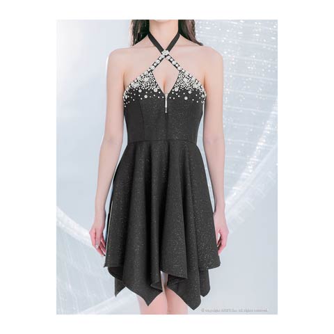 1/5新作!【今だけポイント20倍】[an]クロスホルターネックカットアウトビジューAラインミニ丈キャバドレス[AOC-4037](ブラック-Sサイズ)