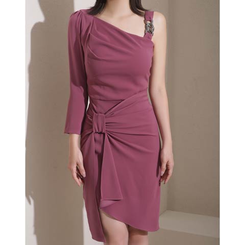 1/5新作!【今だけポイント20倍】[Andy]アシメワンショルダーリボン風七分袖タイトミニ丈キャバドレス[AN-ON2958](ダスティピンク-Sサイズ)