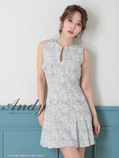 1/7新作!【今だけポイント20倍】[Andy]ツイードバックオープンプリーツAラインミニ丈キャバドレス[AN-OK2779]