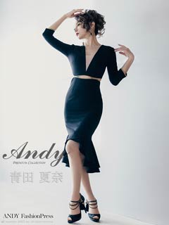 1/16新作!【今だけポイント20倍】[Andy]Vネックシアーウエストカット七分袖マーメイド膝丈キャバドレス[AN-OK2690]