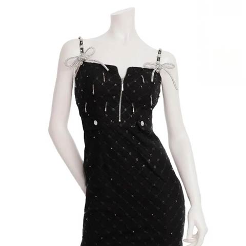 1/16新作!【今だけポイント20倍】[an]キャミドールジップビジューリボンブローチタイトミニ丈キャバドレス[AOC-4044](ブラック-Sサイズ)