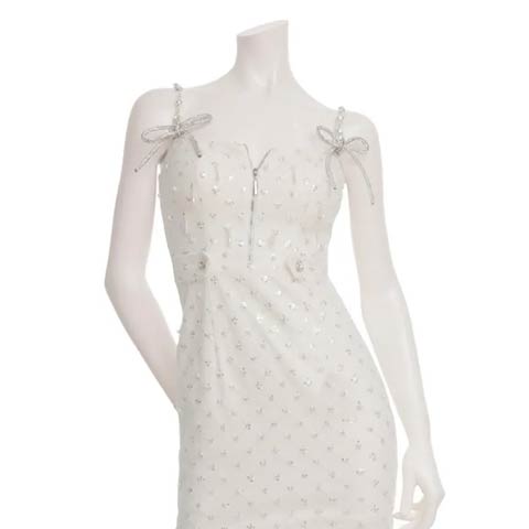 1/16新作!【今だけポイント20倍】[an]キャミドールジップビジューリボンブローチタイトミニ丈キャバドレス[AOC-4044](ホワイト-Sサイズ)