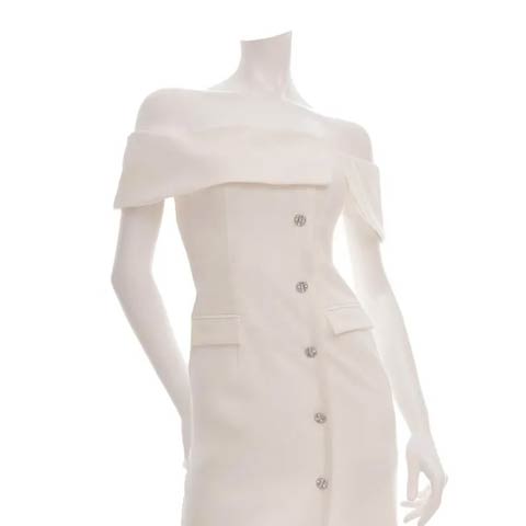 1/16新作!【今だけポイント20倍】[an]ワンカラーオフショルビジューボタンタイトミニ丈キャバドレス[AOC-4001](ホワイト-Sサイズ)