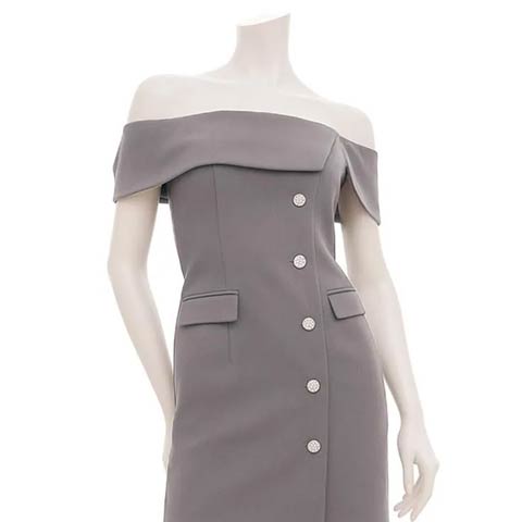 1/16新作!【今だけポイント20倍】[an]ワンカラーオフショルビジューボタンタイトミニ丈キャバドレス[AOC-4001](グレー-Sサイズ)